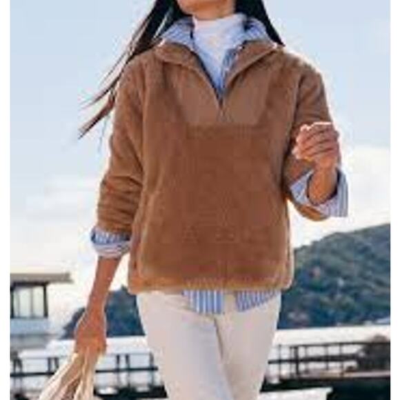 Lands' End Long Sleeve 1/4 Zip Short Sherpa Teddy Jacket Brown XS - Picture 1 of 6